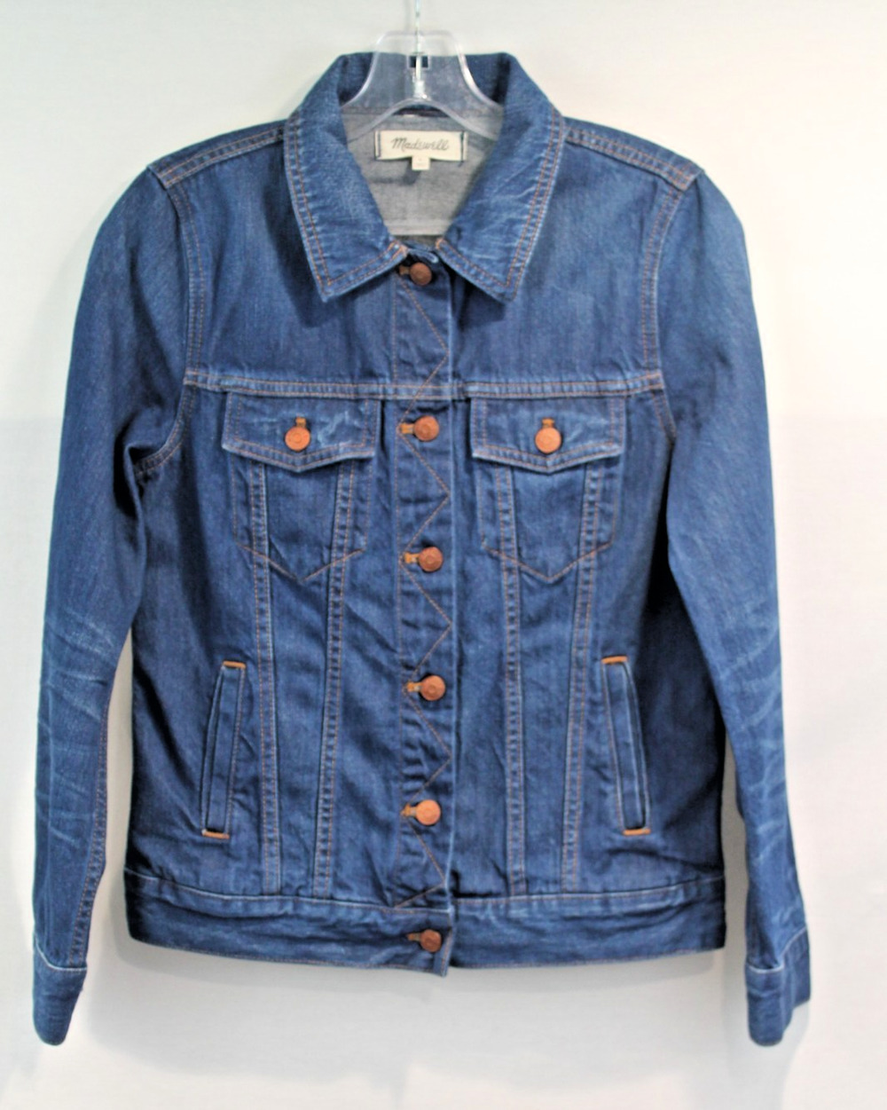 Madewell Jean Jacket Womens size M Blue Denim Flap Pockets Collar Button-Up